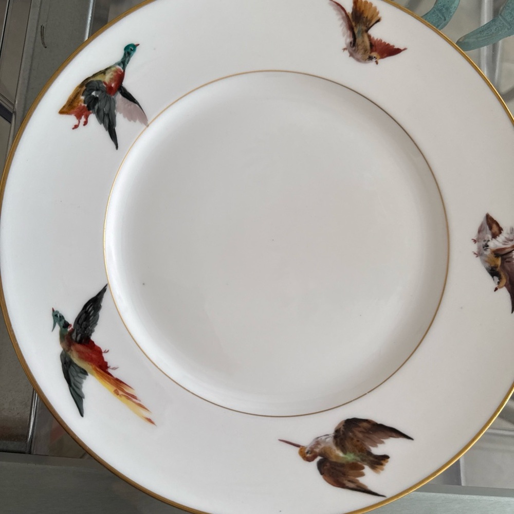Porcelain Dinner Plate with Hand-Painted Birds and Gold Rim haviland Limoges